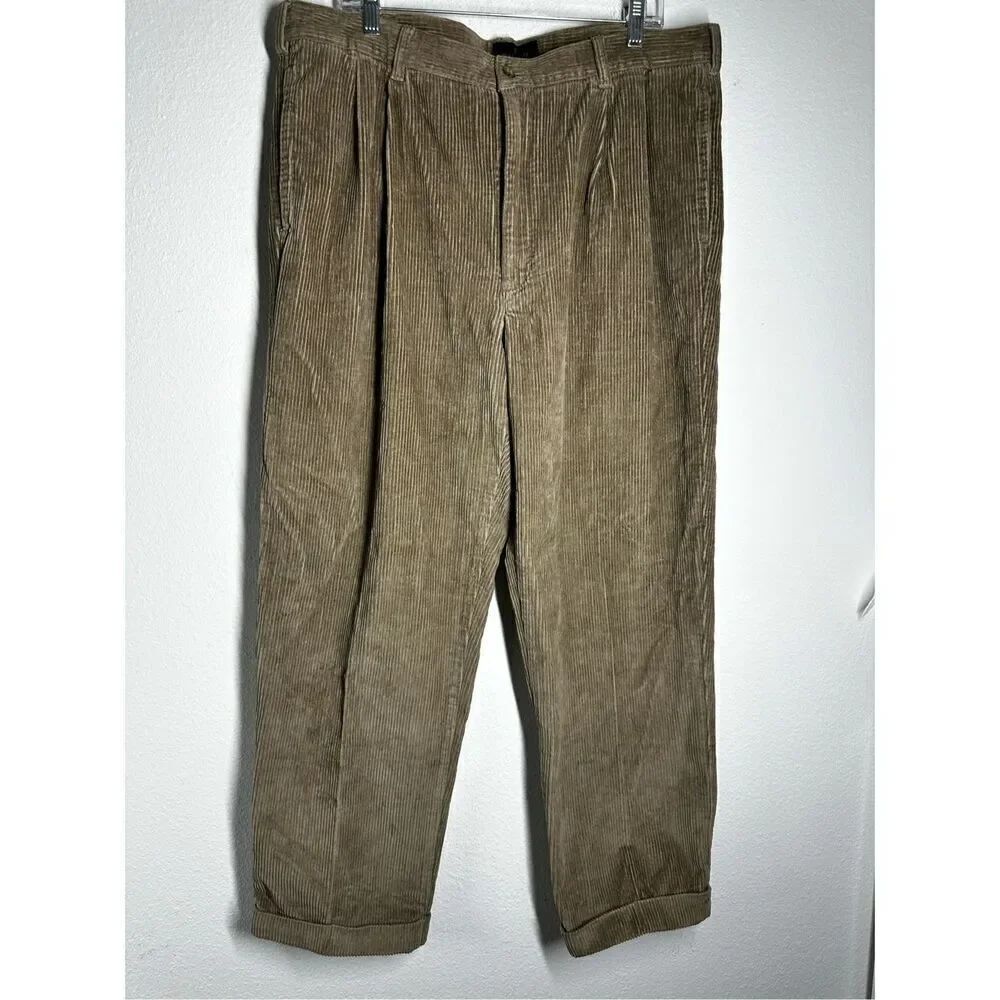 Bill Blass Black Label Casuals Cuffed Slacks Brown Corduroy Pants Mens 38W/29L